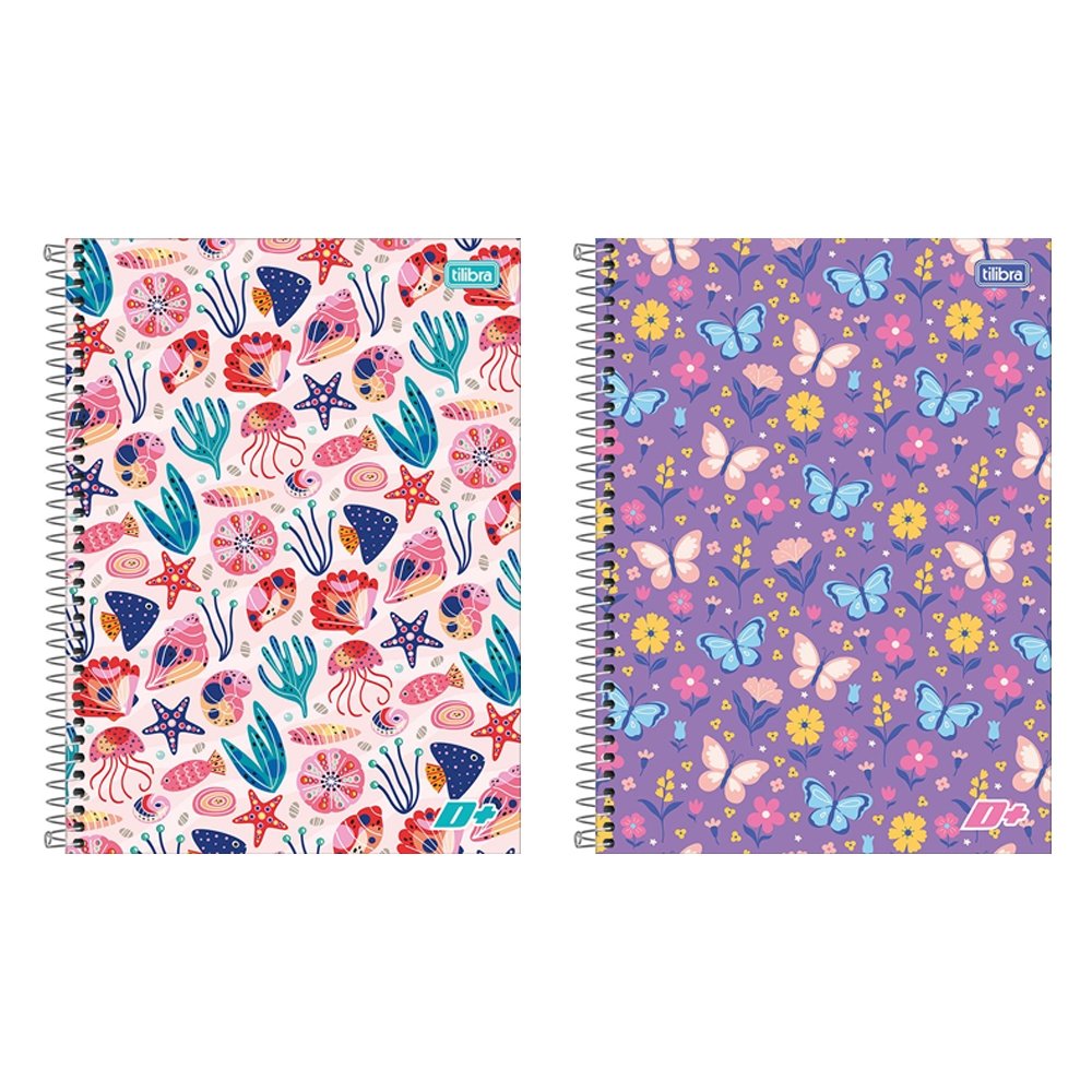 Caderno Espiral Tilibra Universitário Capa Dura Mais+ Feminino 20 Matérias 400 Folhas - Embalagem com 2 Unidades (Sortidos)