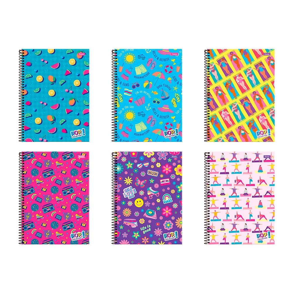 Caderno Espiral Foroni Universitário Capa Dura 1 Matéria Pop Collection 96 Folhas - Embalagem com 4 Unidades
