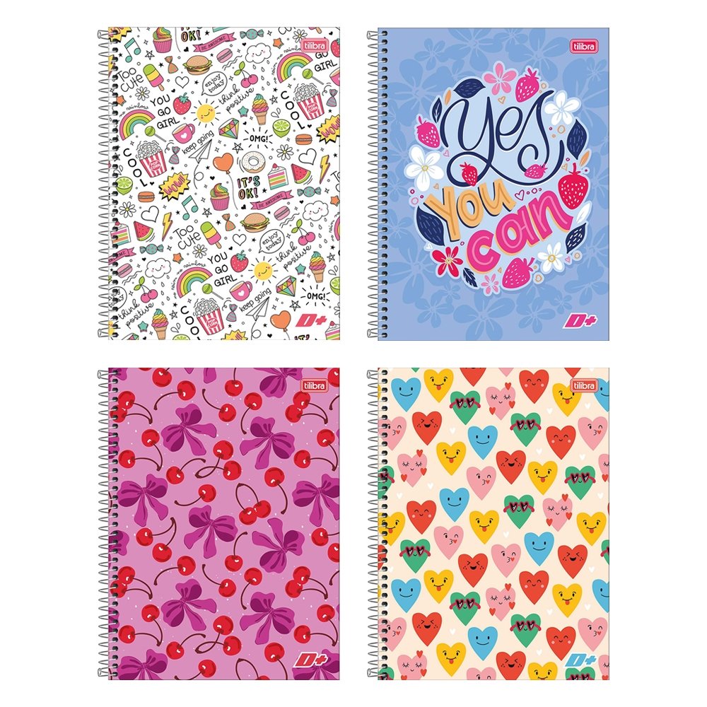 Caderno Espiral Tilibra Universitário Capa Flexível Mais+Feminino 1 Matéria 96 Folhas - Embalagem 5 Unidades (Sortidos)