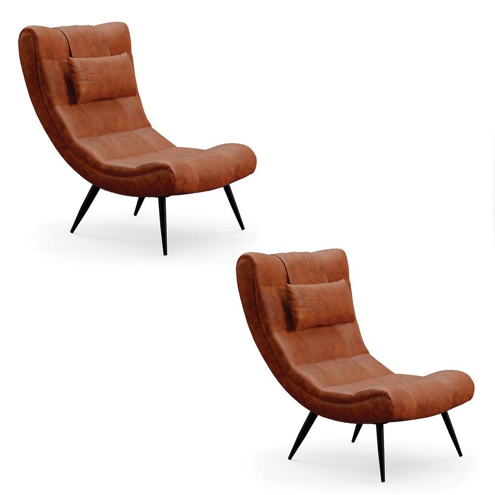 Kit 2 Poltronas Decorativas Sala de Estar Pes Palito Letty PU Nozes G19 - Gran Belo