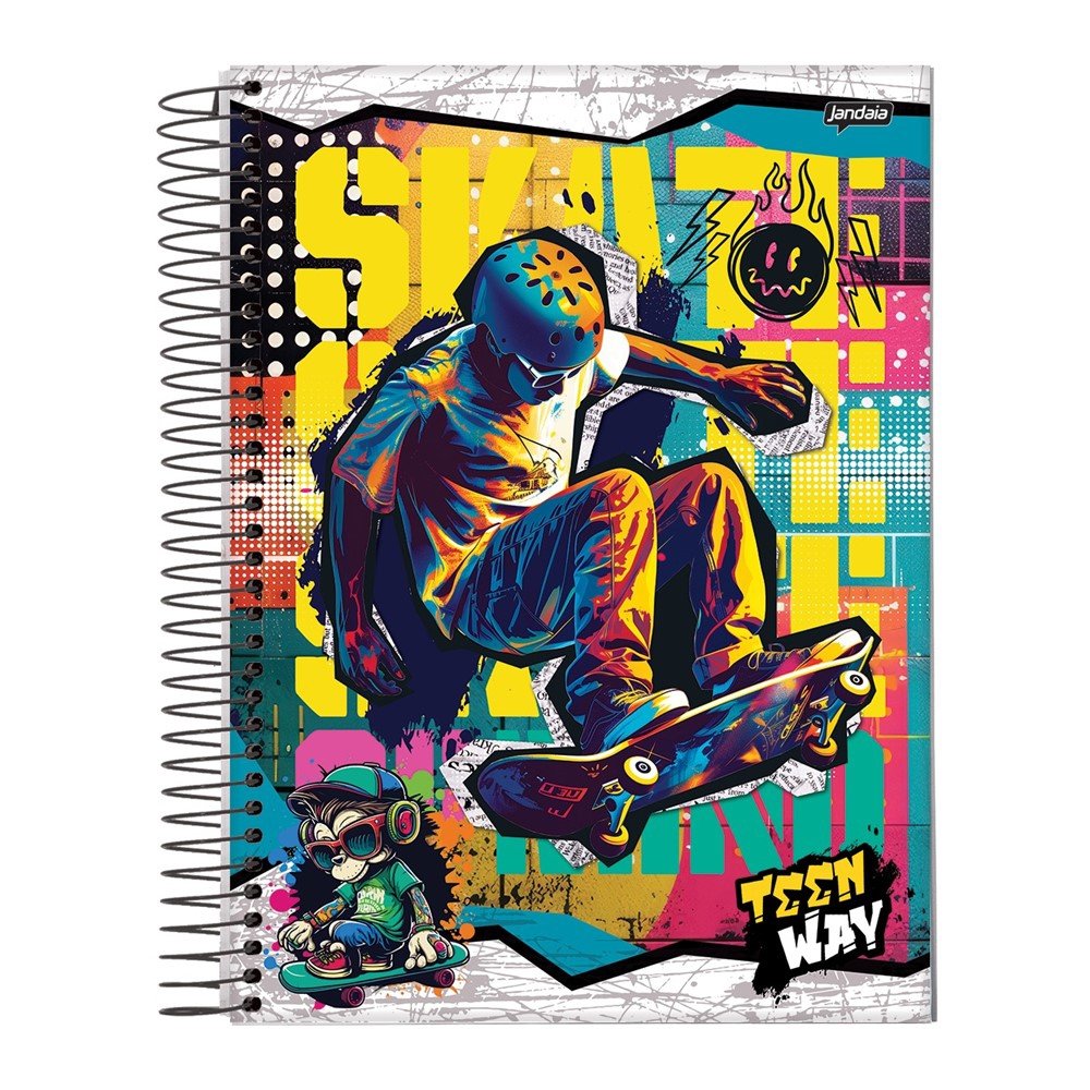 Caderno Espiral Jandaia Universitário Capa Dura Teen Way 10 Matérias 200 Folhas - Embalagem com 4 Unidades (Sortidos)