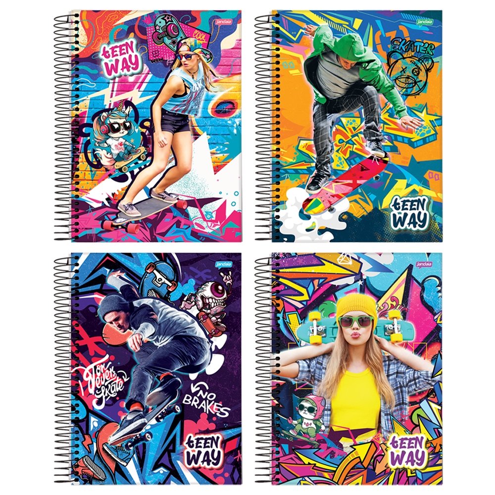Caderno Espiral Jandaia Universitário Capa Dura Teen Way 15 Matérias 300 Folhas - Embalagem com 2 Unidades (Sortidos)