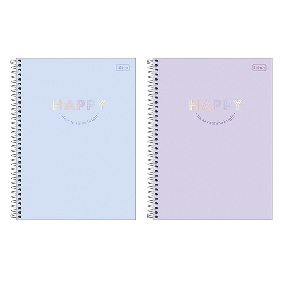 Caderno Espiral Tilibra Universitário Capa Dura Happy 16 Matérias 256 Folhas - Embalagem com 2 Unidades (Sortidos)