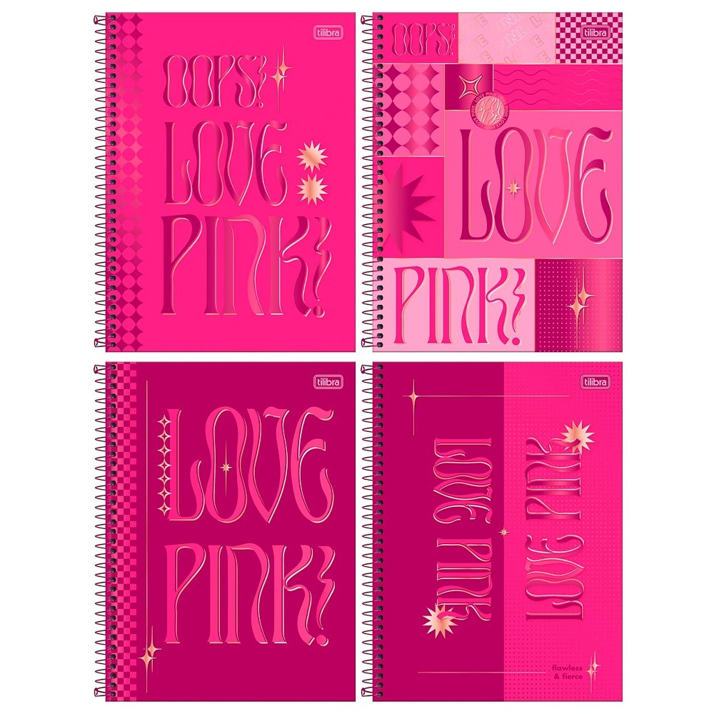 Caderno Espiral Tilibra Universitário Capa Dura Love Pink 01 Matéria 80 Folhas - Embalagem com 4 Unidades