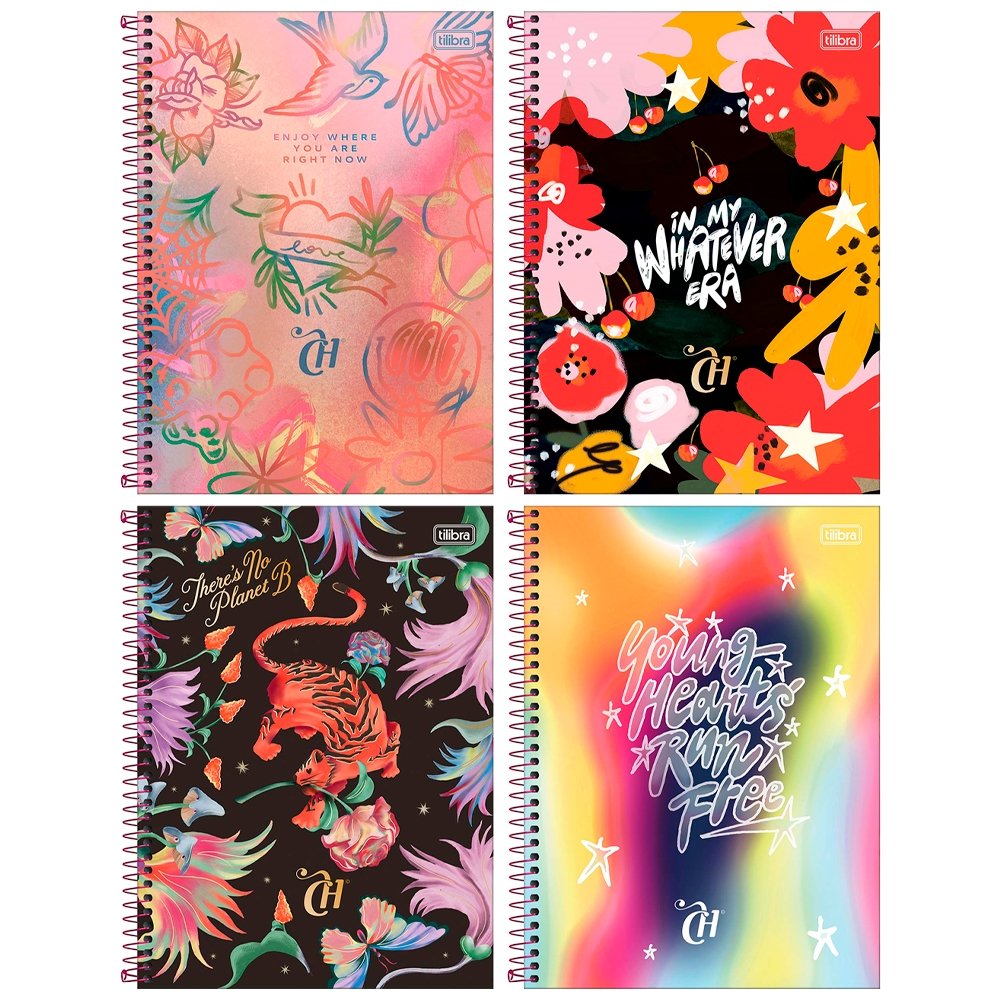Caderno Espiral Tilibra Universitário Capa Dura Capricho 10 matérias 160 Folhas - Embalagem com 4 Unidades