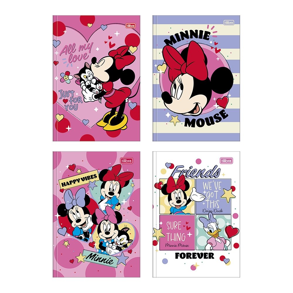 Caderno Costurado Tilibra ¼ Capa Dura Minnie 80 Folhas - Embalagem com 5 Unidades