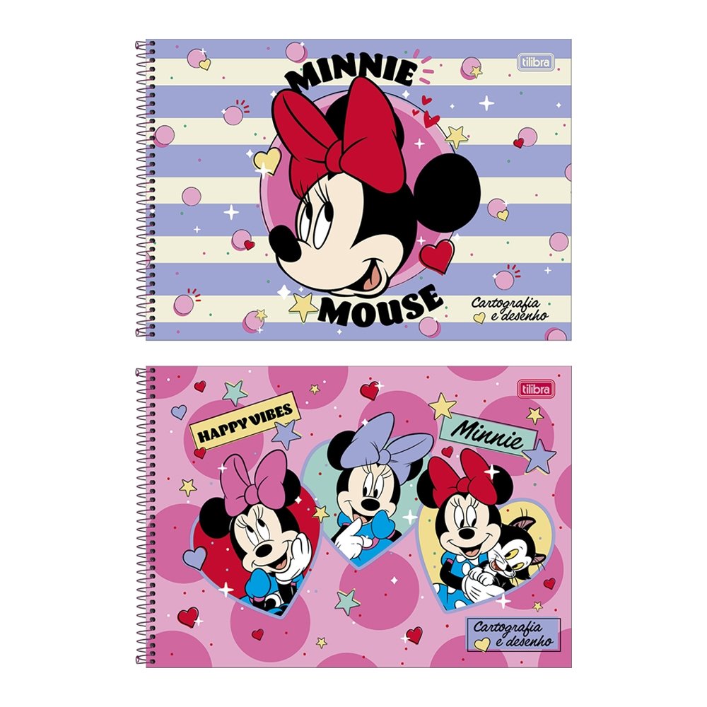 Caderno Espiral Tilibra Cartografia Capa Dura Sem Seda Minnie 80 Folhas - Embalagem com 4 Unidades