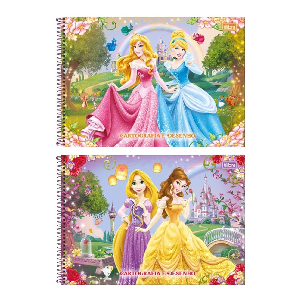 Caderno Cartografia Espiral Capa Dura Tilibra Sem Seda Princesas 4 Unidades c/ 80 folhas