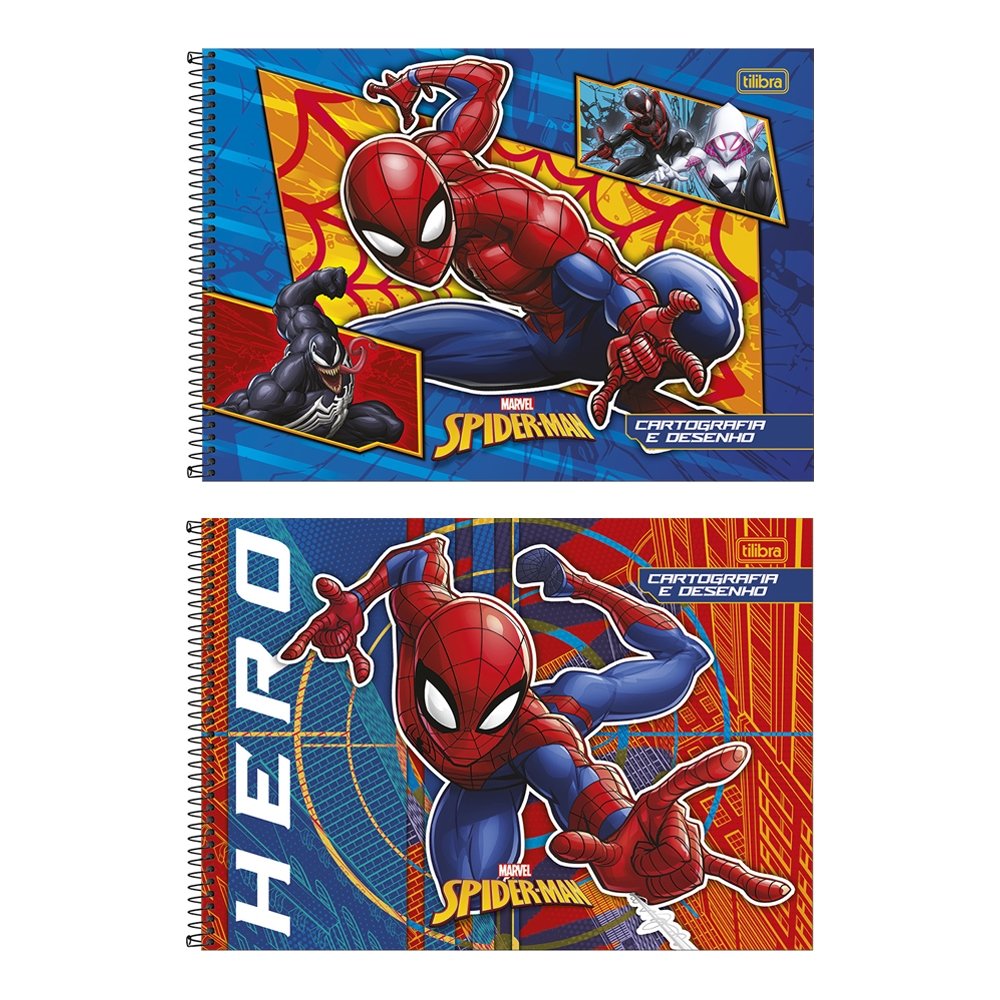 Caderno Espiral Tilibra Cartografia Capa Dura Sem Seda Spider Man 80 Folhas - Embalagem com 4 Unidades (Sorti