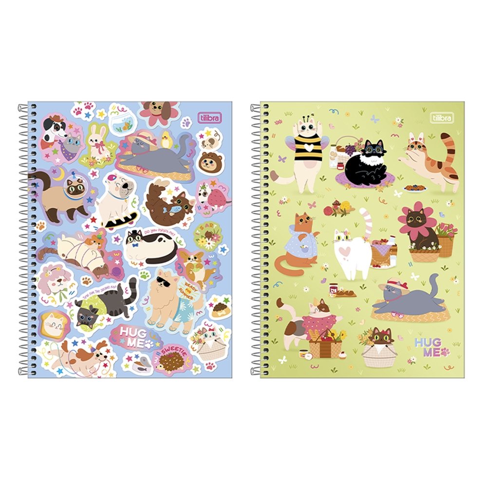 Caderno Espiral Tilibra Universitário Capa Dura Hug Me 16 Matérias 256 Folhas - Embalagem com 2 Unidades (Sortidos)