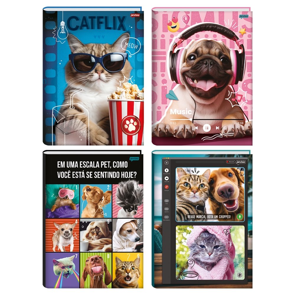 Caderno Costurado Jandaia Universitário Capa Dura Pet 80 Folhas - Embalagem com 5 Unidades (Sortidos)