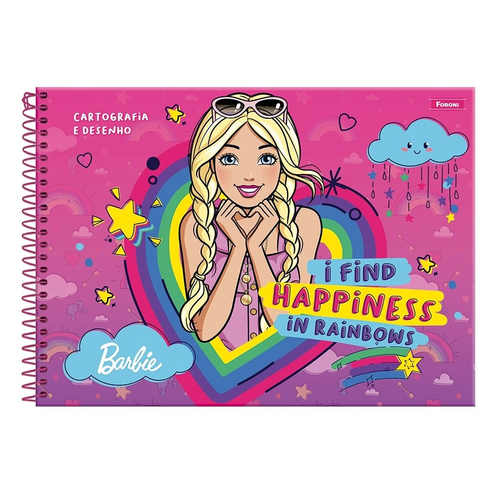 Caderno Espiral Foroni Cartografia Capa Dura Barbie 80 Folhas - Embalagem com 5 Unidades