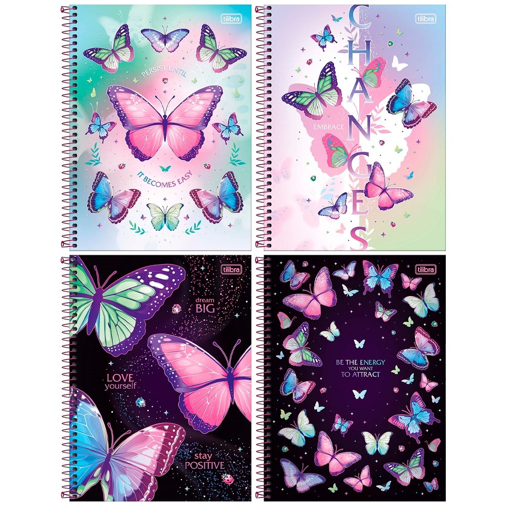 Caderno Espiral Tilibra Universitário Capa Dura Daisy 1 Matéria 80 Folhas - Embalagem com 4 Unidades (Sortidos)