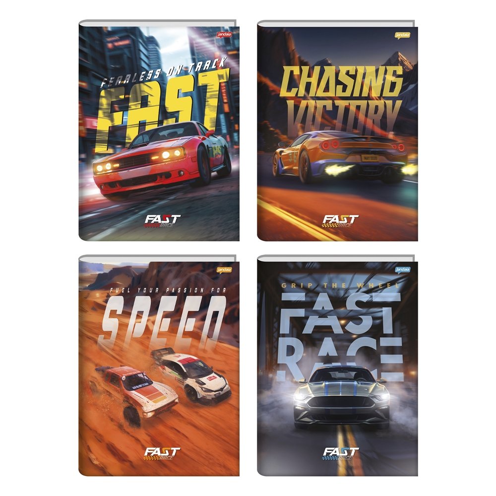Caderno Costurado Jandaia Universitário Capa Dura Fast Race 80 Folhas Embalagem com 5 Unidades
