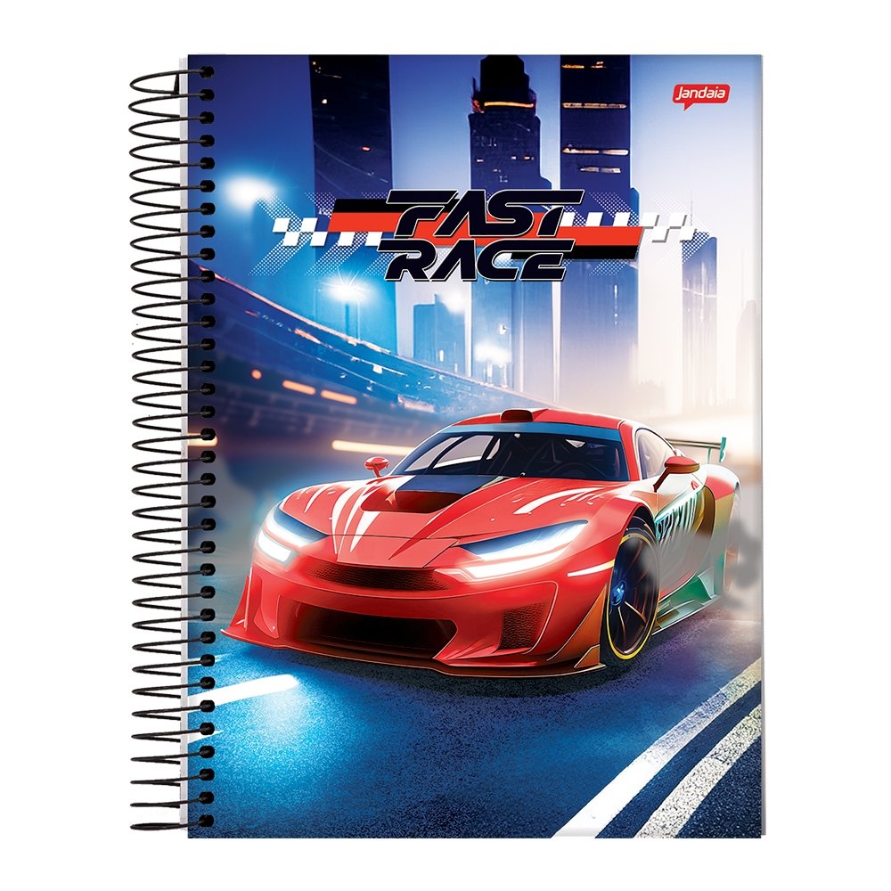 Caderno Espiral Jandaia Universitário Capa Dura Fast Race 1 Matéria 80 Folhas - Embalagem com 4 Unidades