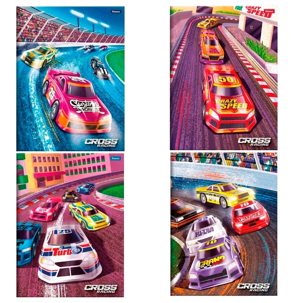 Caderno Costurado Foroni Universitário Capa Dura Cross Racing 80 Folhas - Embalagem com 5 Unidades