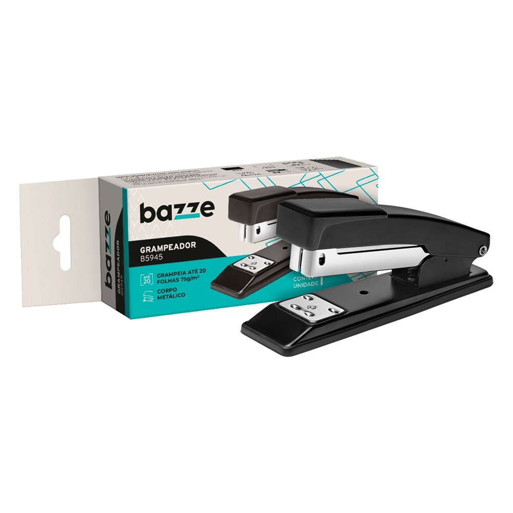 Grampeador Bazze Metal Preto 26/6 20 Folhas B945