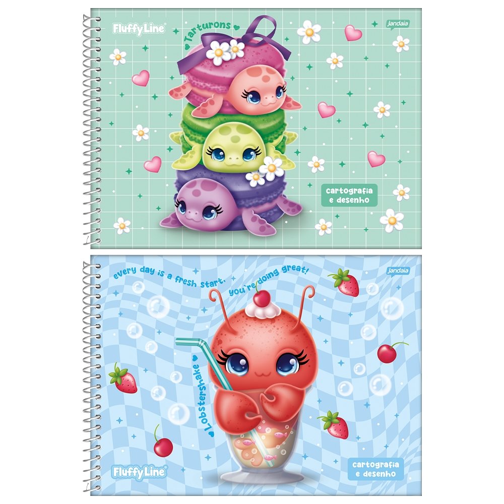 Caderno Cartografia Espiral Jandaia Capa Dura Fluffy 80 Folhas Embalagem com 4 Unidades
