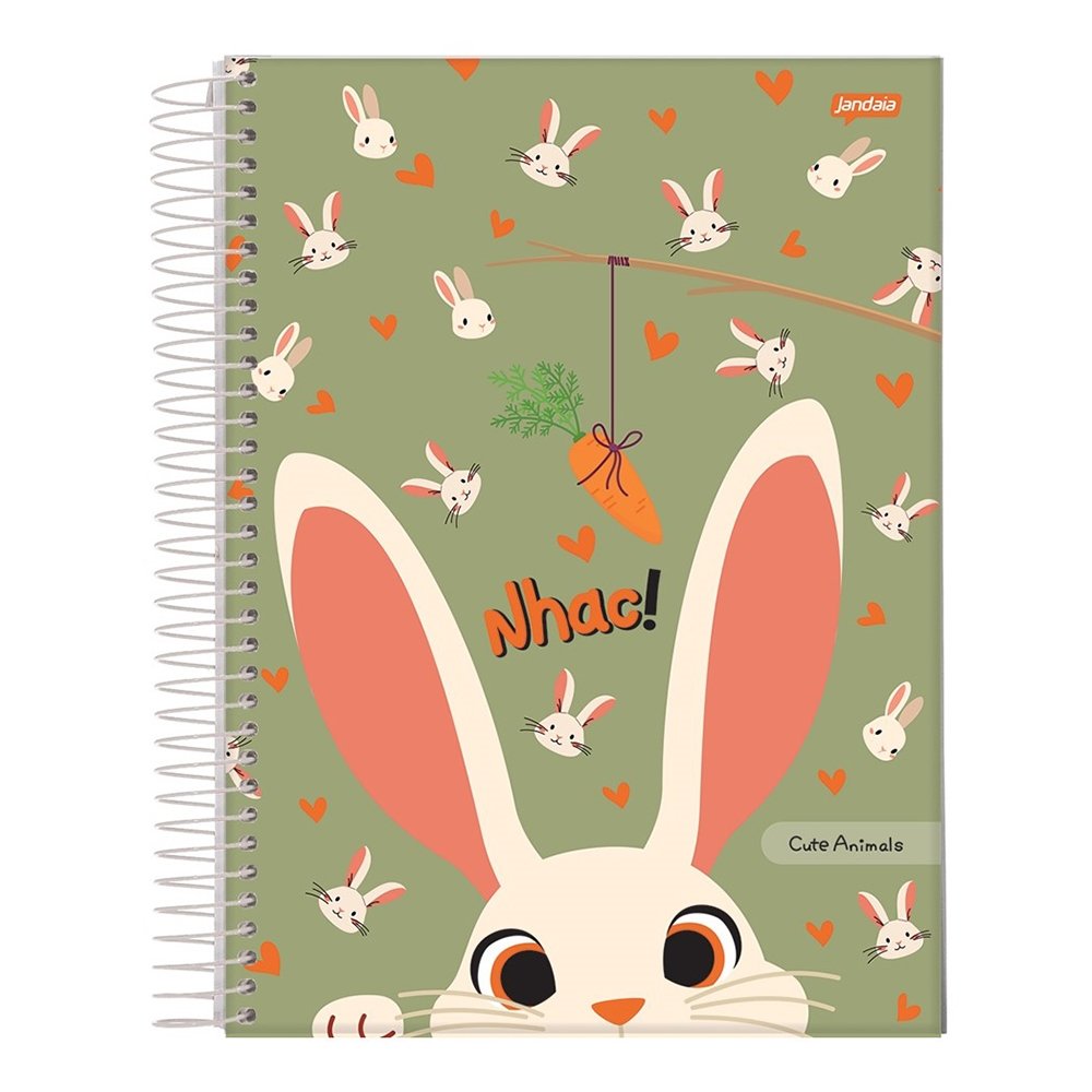 Caderno Espiral Jandaia Universitário Capa Dura Cute Animals 1 Matéria 80 Folhas Embalagem com 4 Unidades