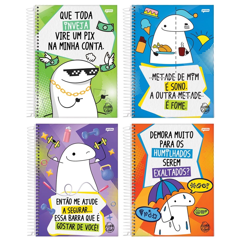 Caderno Espiral Jandaia Universitário Capa Dura Flork 1 Matéria 80 Folhas Embalagem com 4 Unidades