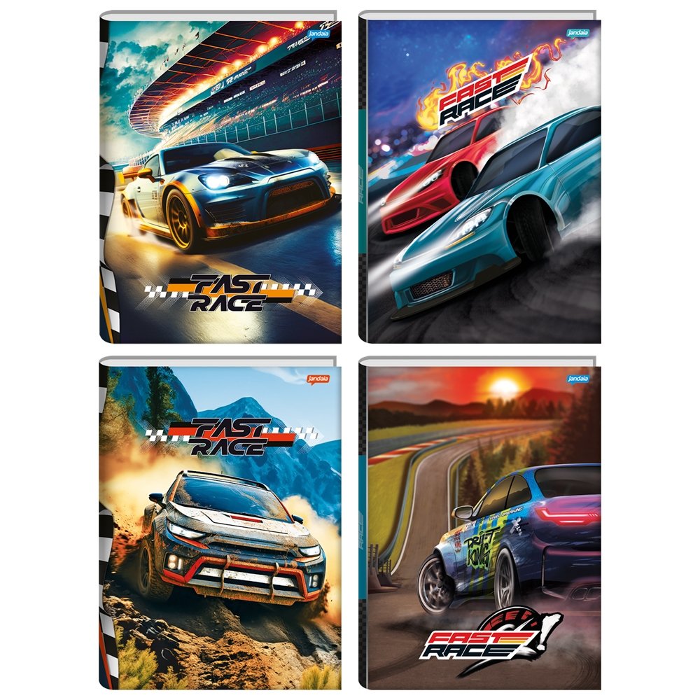 Caderno Costurado 1/4 Jandaia Capa Dura Fast Race 80 Folhas Embalagem com 5 Unidades