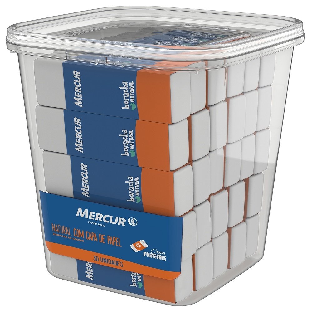 Borracha Mercur Branca Capa Papel - Embalagem com 30 Unidades