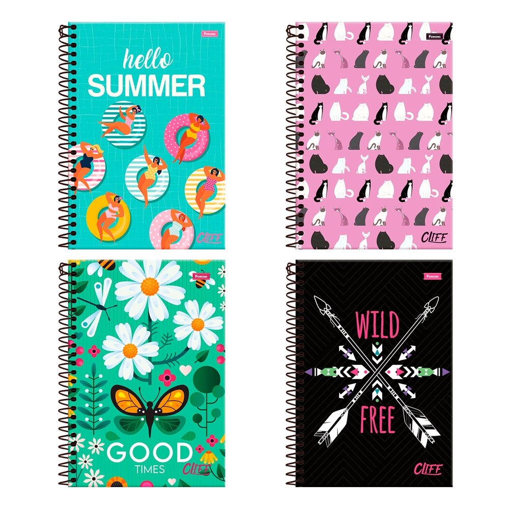 Caderno Espiral Foroni 1/4 Capa Dura Cliff 80 Folhas - Embalagem com 5 Unidades