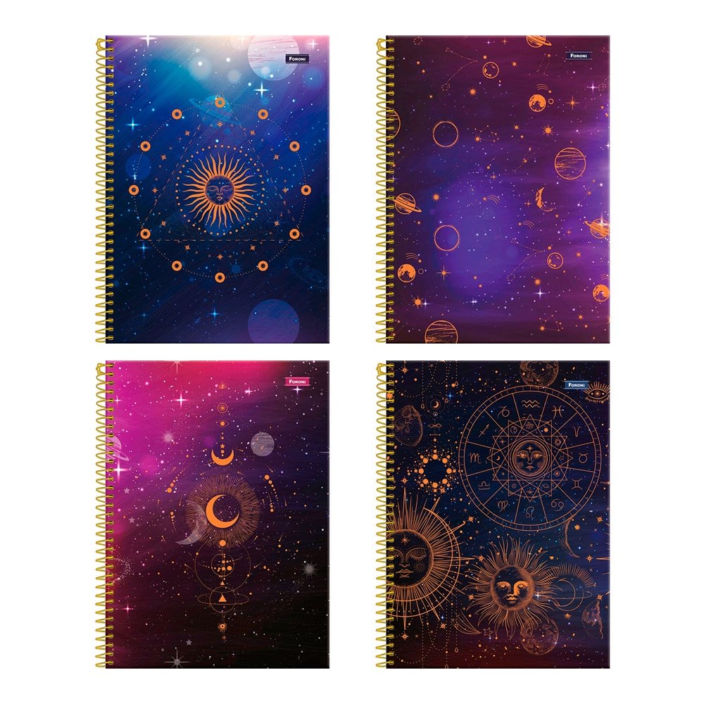 Caderno Espiral Foroni Universitário Capa Dura Cosmos 1 Matéria 80 Folhas - Embalagem com 4 Unidades