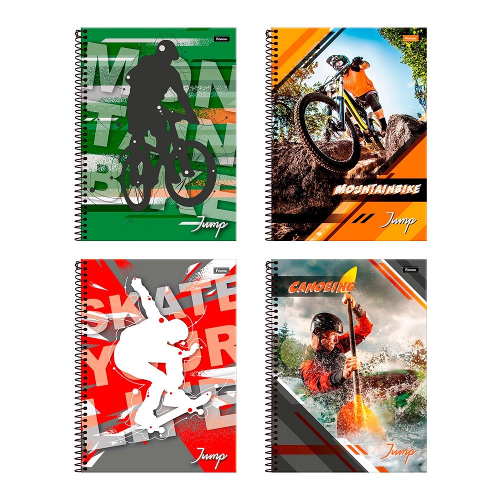 Caderno Espiral Foroni Universitário Capa Dura Jump 1 Matéria 96 Folhas - Embalagem com 4 Unidades