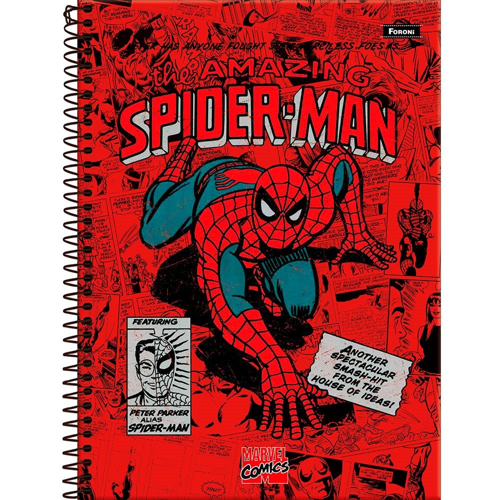 Caderno Espiral Foroni Universitário Capa Dura Marvel 10 Matérias 160 Folhas - Embalagem com 4 Unidades