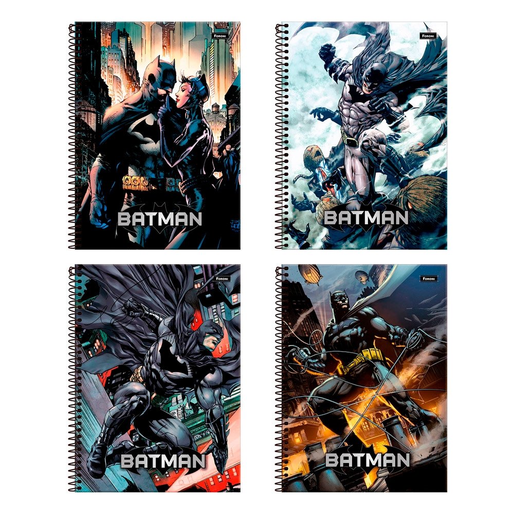 Caderno Espiral Foroni Universitário Capa Dura Batman 10 Matérias 160 Folhas - Embalagem com 4 Unidades