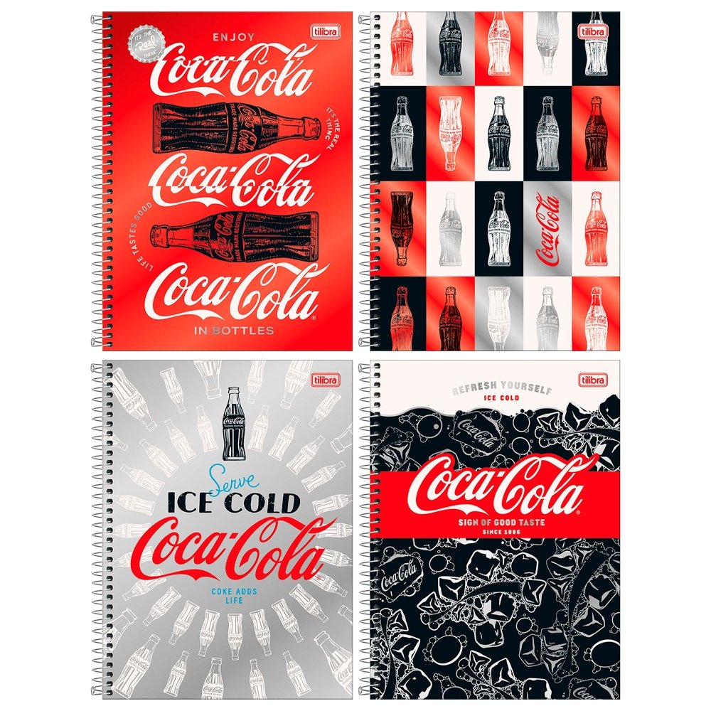 Caderno Espiral Tilibra Universitário - Capa Dura 10 Matérias Coca-Cola 160 Folhas - Embalagem com 4 Unidades