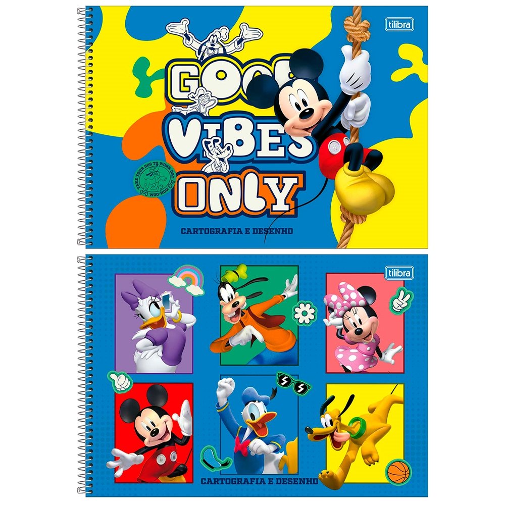 Caderno Espiral Tilibra Cartografia Capa Dura Mickey sem Seda 80 Folhas - Embalagem com 4 Unidades