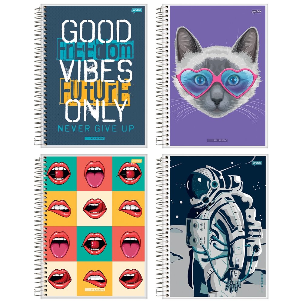 Caderno Jandaia Espiral Universitário - Capa Flexível 01 Matéria On Fleek 96 Folhas - Embalagem com 10 Unidades