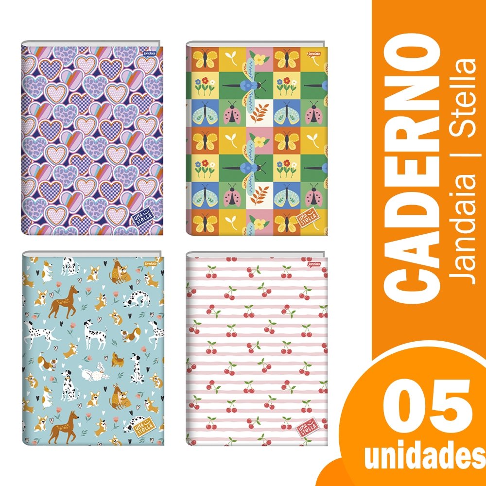 Caderno Jandaia Costurado Universitário - Capa Dura Stella 80 Folhas - Embalagem com 5 Unidades
