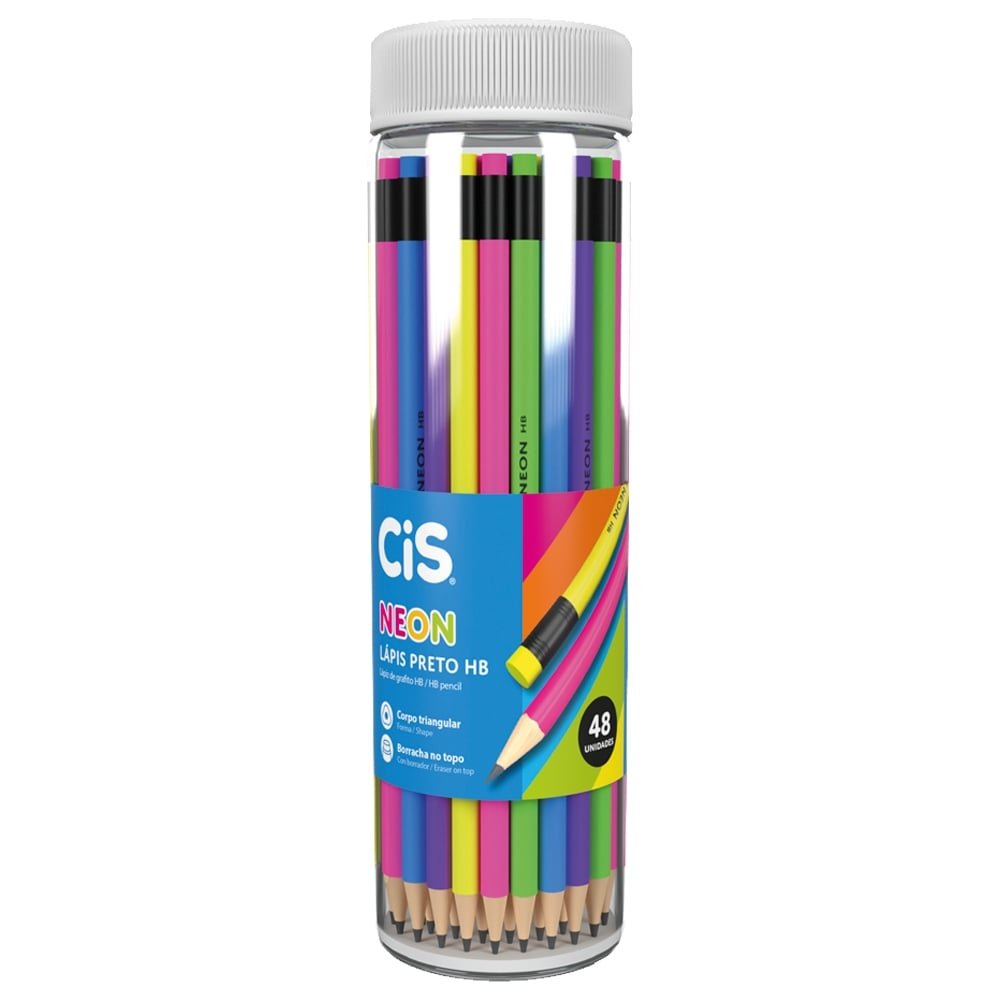 Lápis Cis Grafite Preto Neon com Borracha -1 Embalagem com 48 Unidades