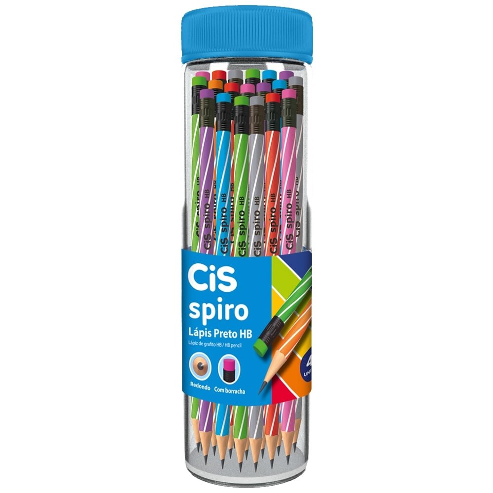 Lápis Cis Grafite Preto Spiro com Borracha - 1 Embalagem com 48 Unidades