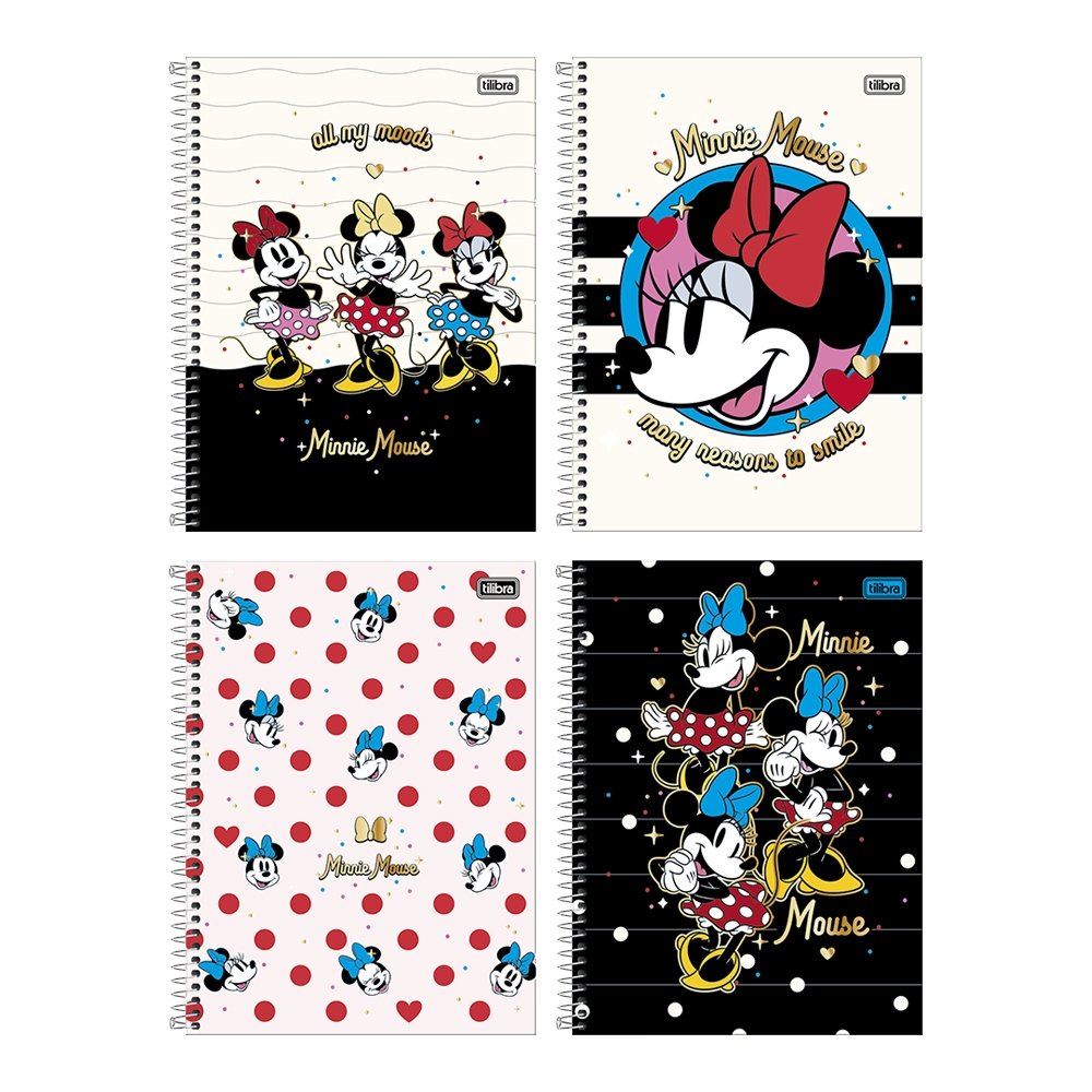 Caderno Espiral Universitário Tilibra Minnie Capa Dura - 10 Matérias 160 Folhas - Embalagem com 4 Unidades