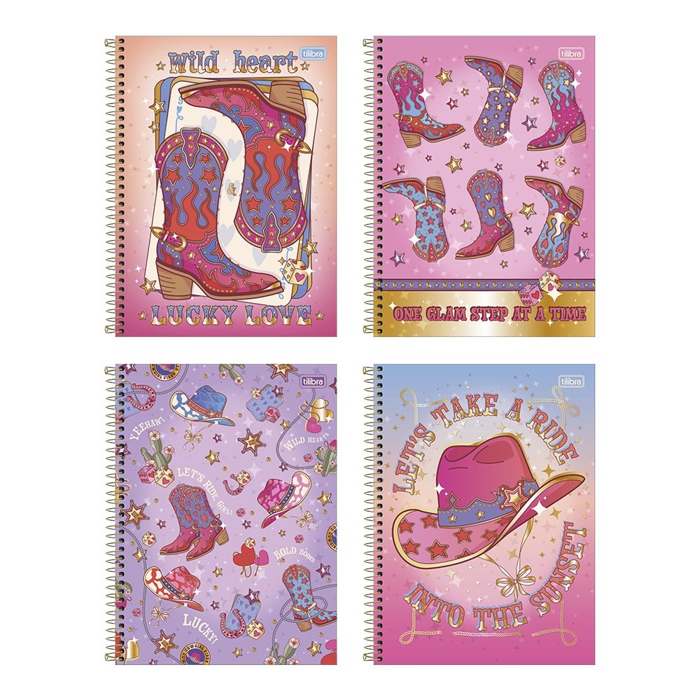Caderno Espiral Universitário Tilibra Capa Dura West Girl - 1 Matéria 80 Folhas - Embalagem com 4 Unidades (SORTIDOS)