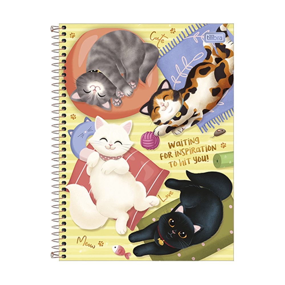 Caderno Espiral Universitário Tilibra - Purrfect Cats Capa Dura 1 Matéria 80 Folhas - Embalagem com 4 Unidades (SORTIDO)