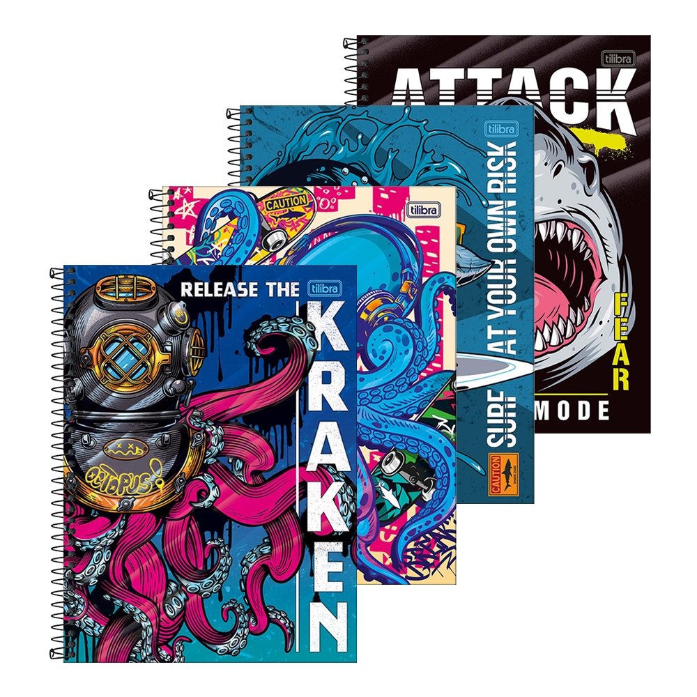 Caderno Espiral Universitário Tilibra 4-Fun Capa Dura - 10 Matérias 160 Folhas - Embalagem com 4 Unidades