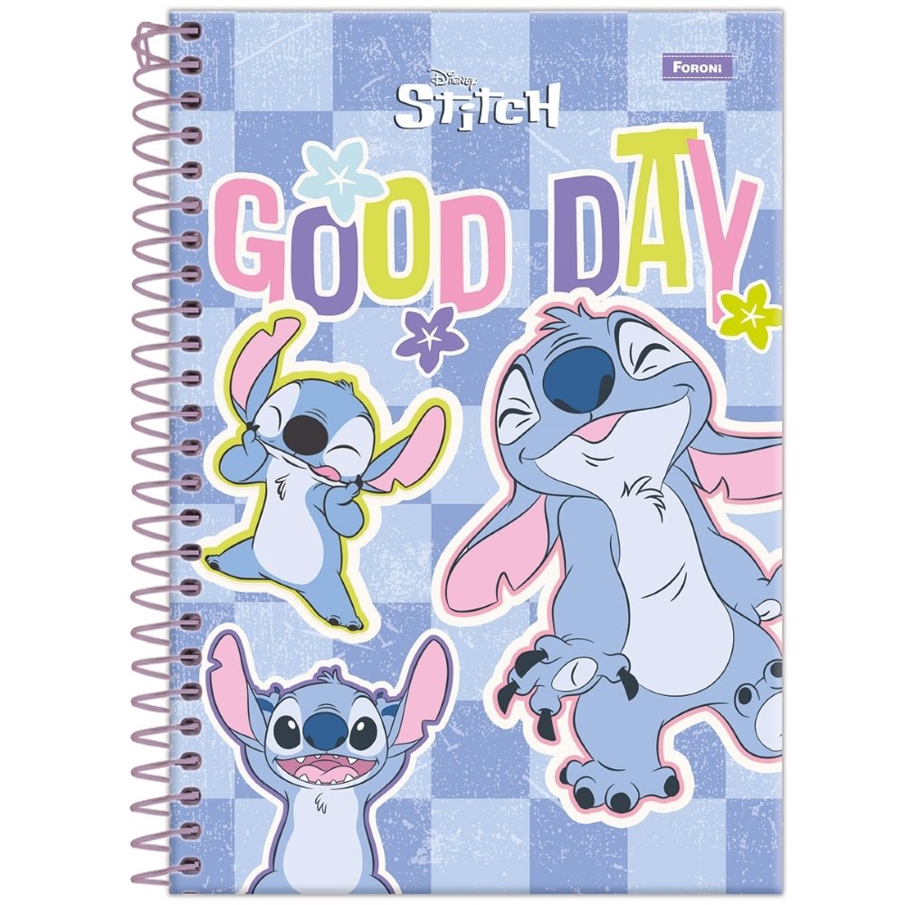 Caderno Espiral Foroni Stitch 1/4 Capa Dura 80 Folhas - Embalagem com 5 Unidades (SORTIDO)