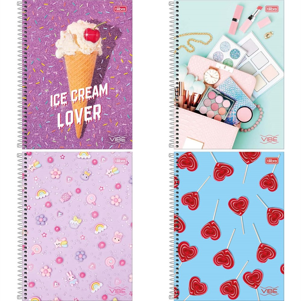 Caderno Espiral Tilibra Universitário Capa Dura 10 Matérias Vibe Feminino - Embalagem com 4 Unidades