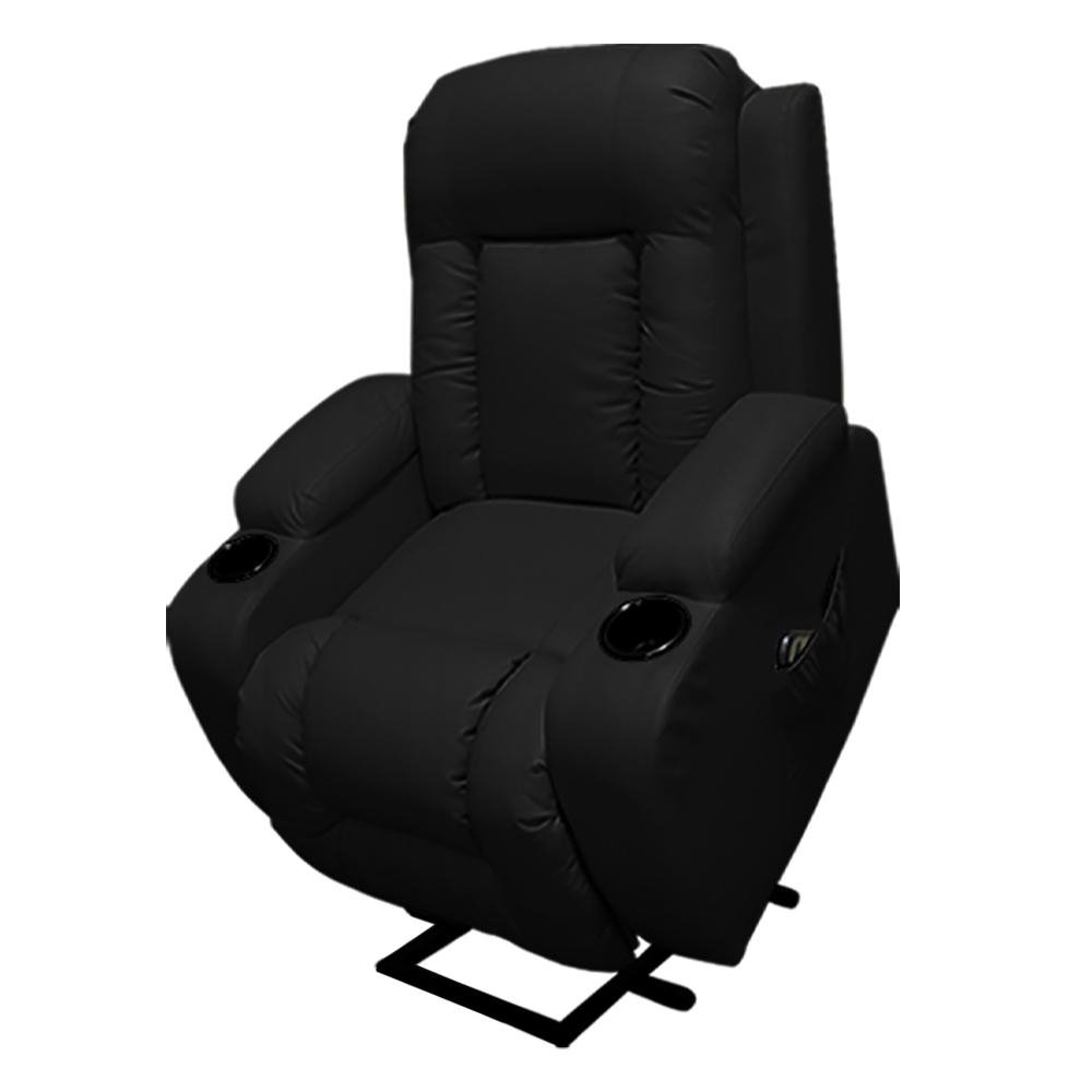 Poltrona do Papai com Massagem Aquecimento Austin Elevacao Lift 150 PU Preto G31 - Gran B