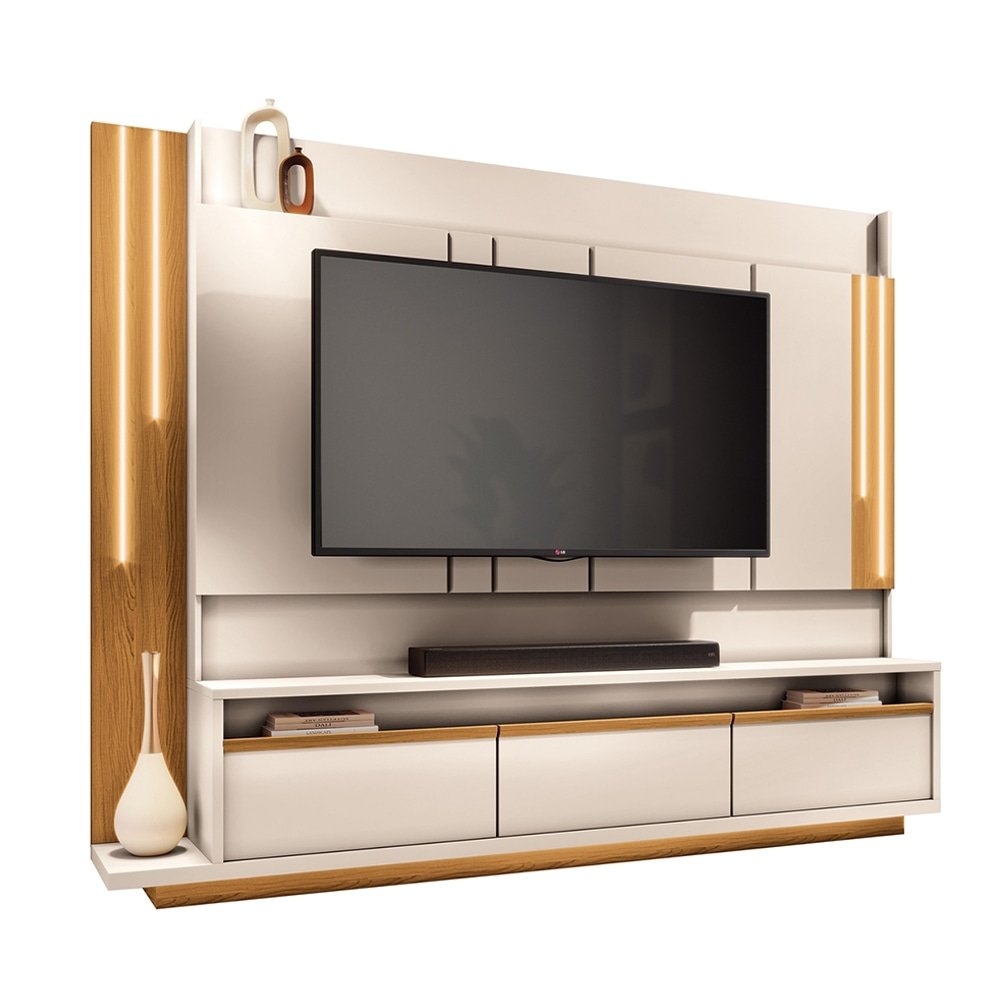 Home Theater Decorativo Punk para TV ate 75" com LED Off White/Cinamomo G26 - Gran Belo