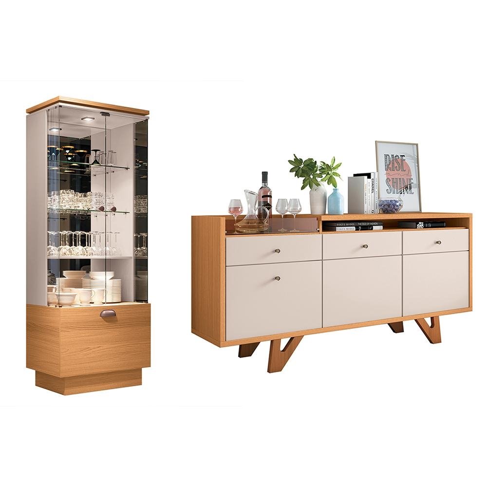 Conjunto Decorativo Cristaleira c/Adega e Buffet Aparador c/Bandeja Lateral Peggy/Noeli Ci