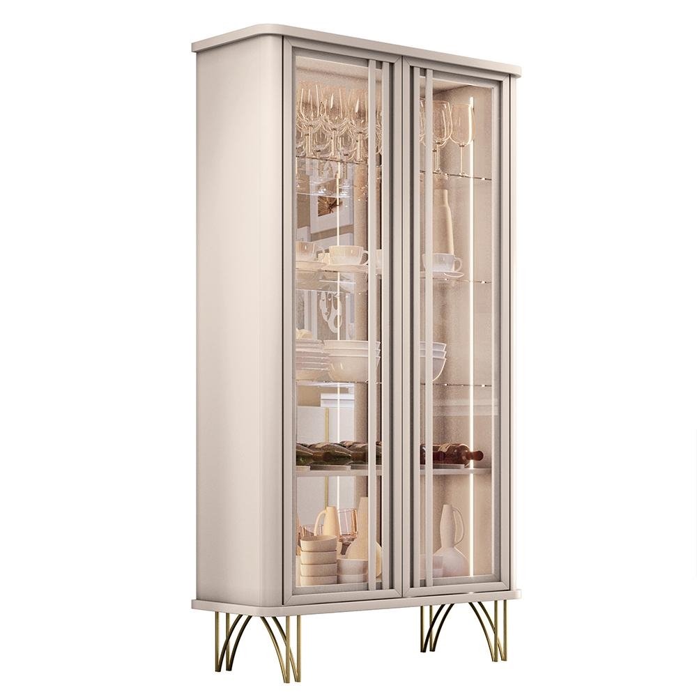 Cristaleira Decorativo com LED Portas de Vidro Texas Off White G26 - Gran belo