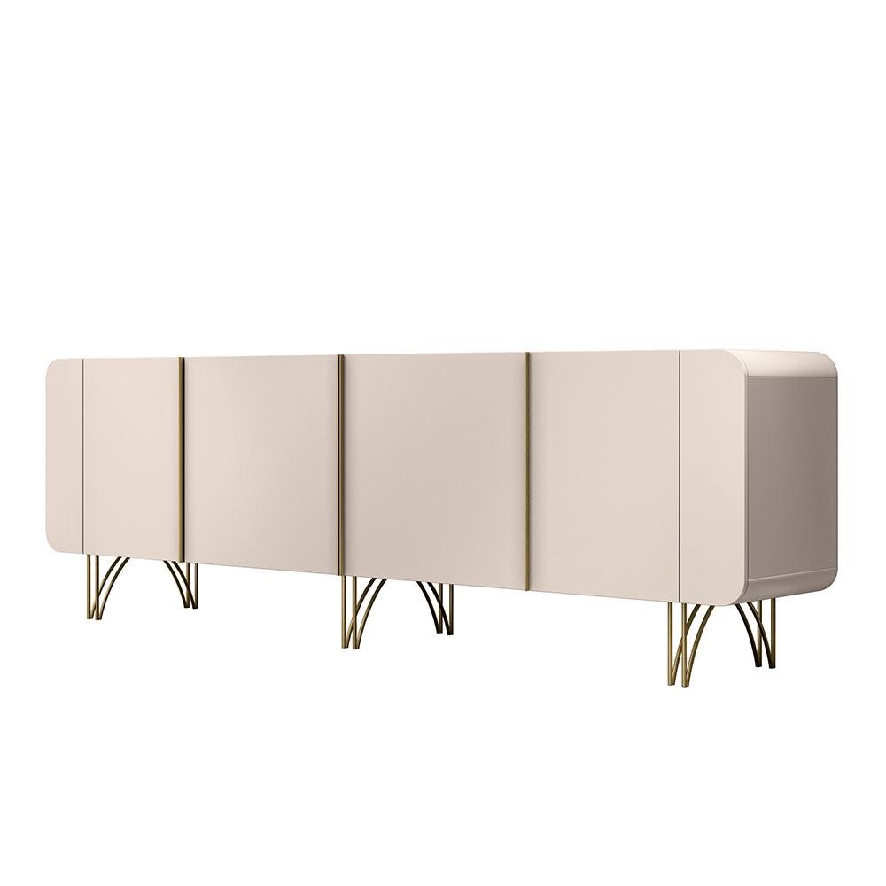 Buffet Decorativo com Puxadores em Aluminio Pes Aco Macico Virginia Off White G26 - Gran b