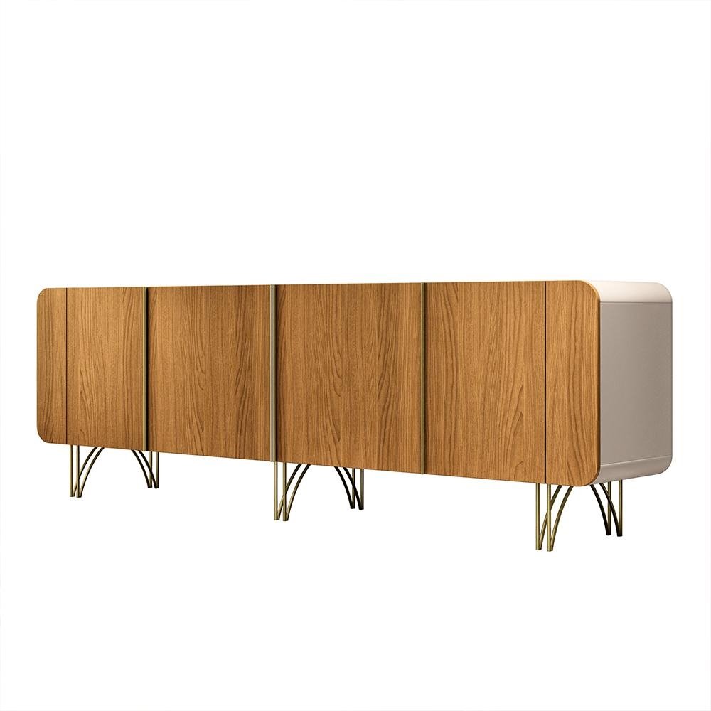 Buffet Decorativo com Puxadores em Aluminio Pes Aco Macico Virginia Off White/Cinamomo G26