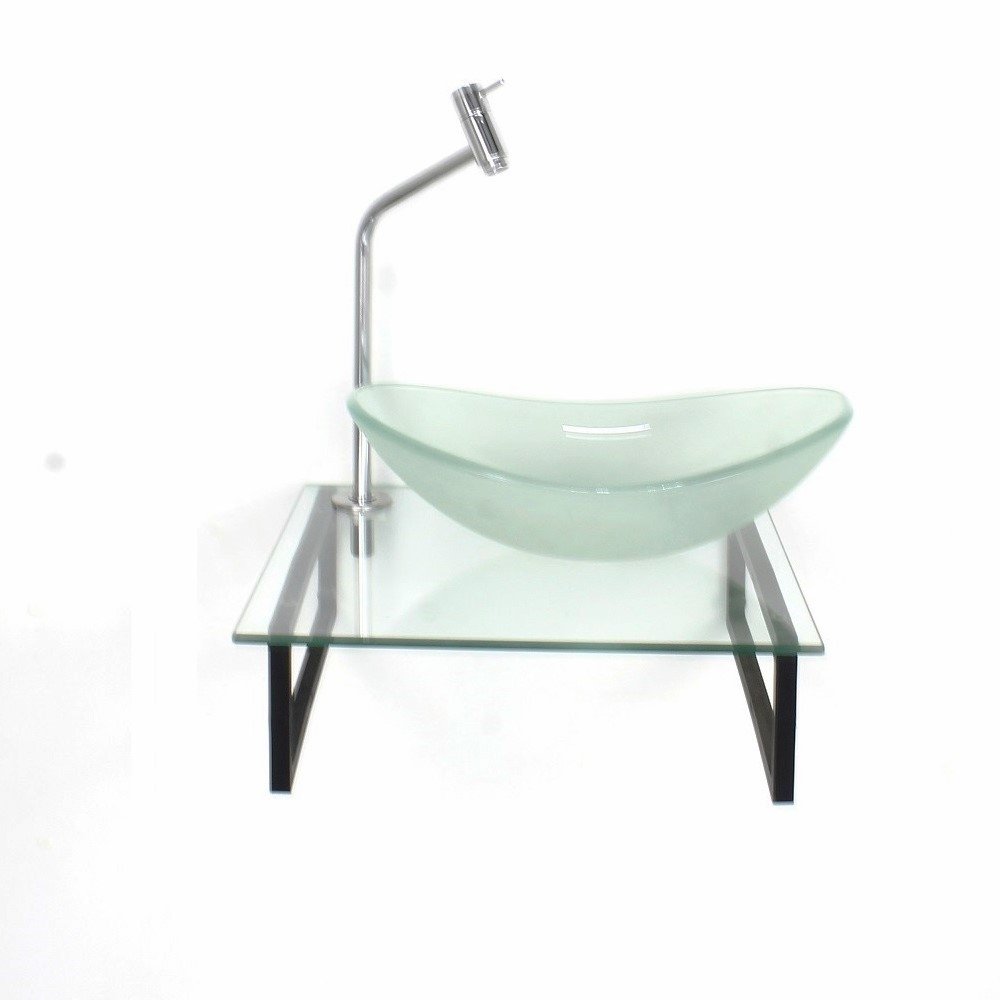 Kit Cuba de Vidro Oval Com Tampo 40cm Incolor Mais Suporte SP